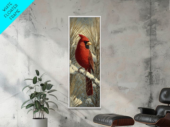 Red Cardinal on Snowy Pine Branch Canvas Print, Bird Art, Statement Artwork, Living Room Decor, Oil Painting, Flight, BIR-1x3-37