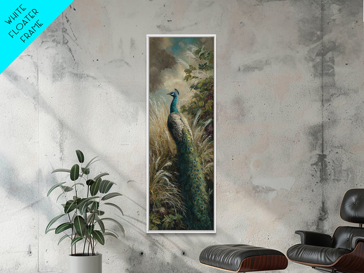 Peacock with Jewel Tone Feather Pattern Canvas Print, Bird Art, Digital Print, Living Room Decor, Fine Art, Flight, Bird Prints, BIR-1x3-43