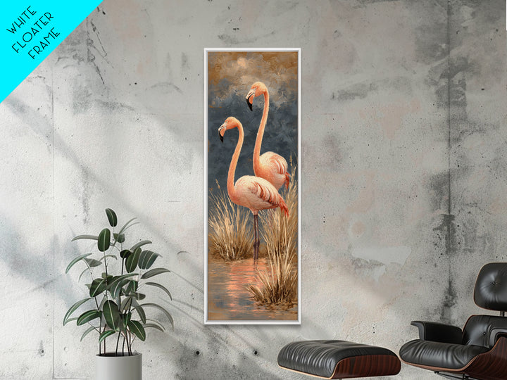Flamingo Pair in Coral Water Reflections Framed Canvas Print, Bird Art, Rustic Home Decor, Living Room Decor, Fine Art, Flight, BIR-1x3-46