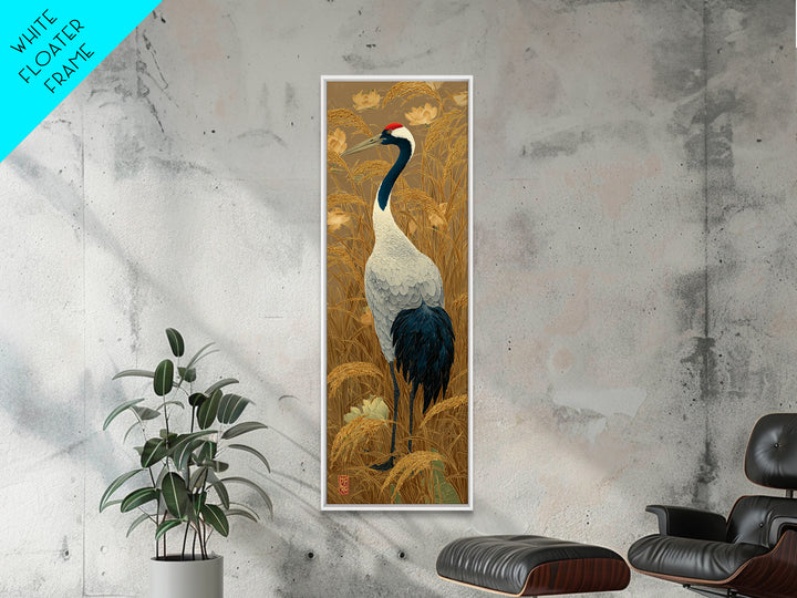 Crane and Lotus Composition Canvas Print, Bird Art, Nature Wall Art, Living Room Decor, Fine Art, Flight, Textured Painting, BIR-1x3-5