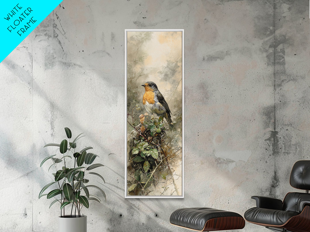 Robin in a Spring Garden with Soft Canvas Print, Bird Art, Living Room Decor, Fine Art, Flight, Rustic Home Decor, Floral Art, BIR-1x3-51