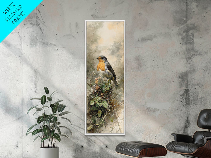 Robin in a Spring Garden with Soft Canvas Print, Bird Art, Living Room Decor, Fine Art, Flight, Rustic Home Decor, Floral Art, BIR-1x3-51