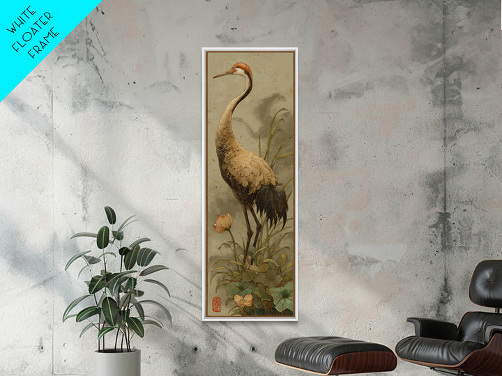 Crane and Lotus Composition Framed Canvas Print, Bird Art, Modern Decor, Living Room Decor, Fine Art, Flight, Home Decor, BIR-1x3-53