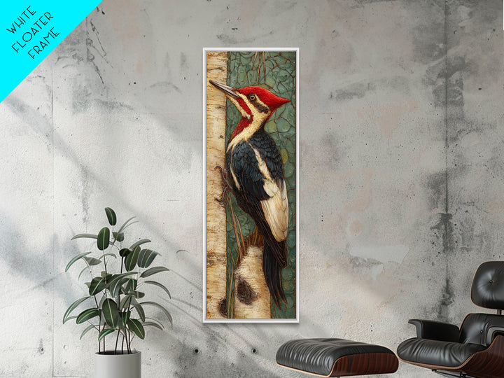 Woodpecker on Birch Bark Texture Canvas Print, Bird Art, Fine Art Print, Living Room Decor, Abstract Art, Flight, Wall Decor, BIR-1x3-57