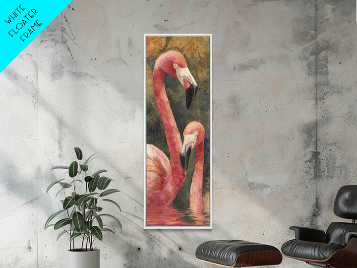 Flamingo Pair in Coral Water Reflections Framed Canvas Print, Bird Art, Rustic Home Decor, Living Room Decor, Fine Art, Flight, BIR-1x3-70