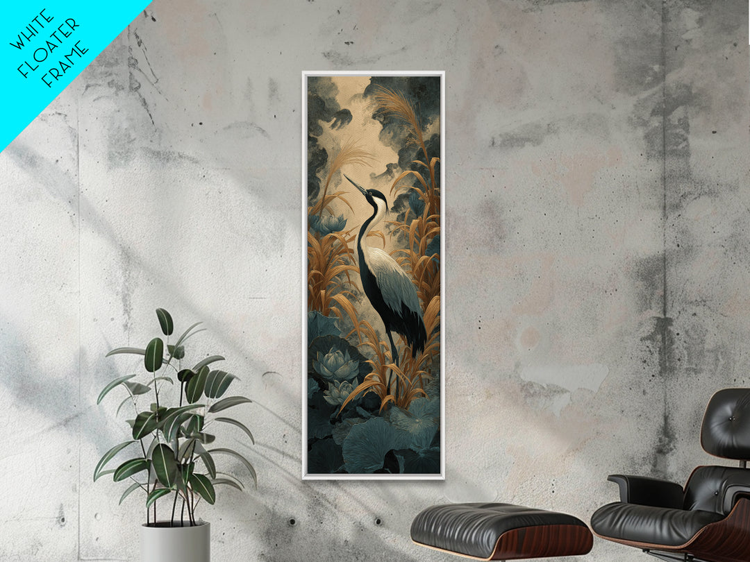 Crane and Lotus Composition Canvas Print, Bird Art, Art Print, Living Room Decor, Fine Art, Flight, Original Art, Digital Print, BIR-1x3-77