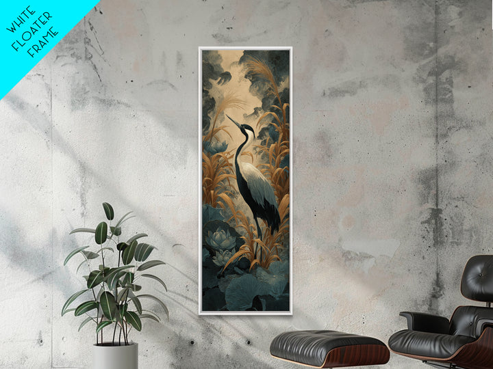 Crane and Lotus Composition Canvas Print, Bird Art, Art Print, Living Room Decor, Fine Art, Flight, Original Art, Digital Print, BIR-1x3-77