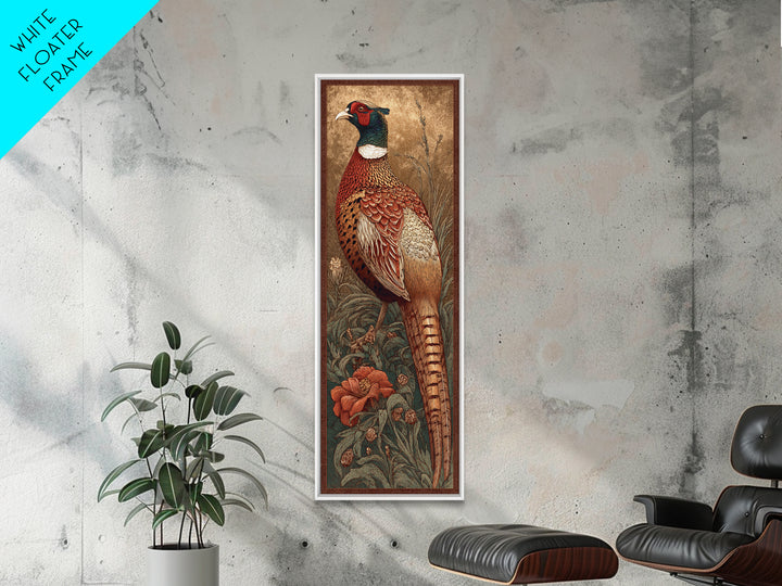 Pheasant with Ornate Feather Details Framed Canvas Print, Bird Art, Modern Art, Living Room Decor, Fine Art, Flight, Floral Art, BIR-1x3-79