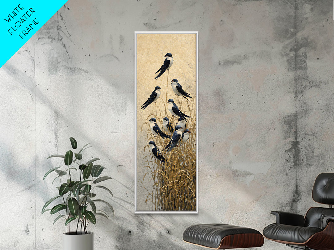 Flock of Swallows Sweeping Across Open Sky Canvas Print, Bird Art, Art Print, Living Room Decor, Oil Painting, Flight, BIR-1x3-90