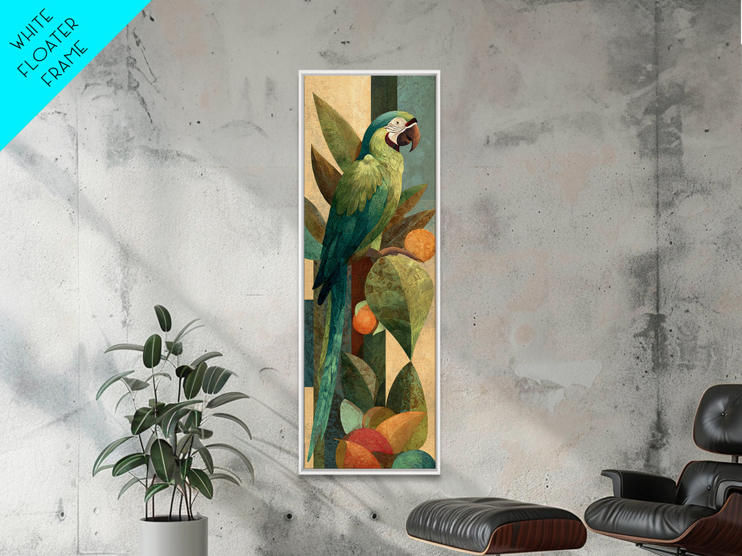 Parrot Among Tropical Leaves and Fruit Canvas Print, Bird Art, Rustic Home Decor, Living Room Decor, Oil Painting, Flight, BIR-1x3-97