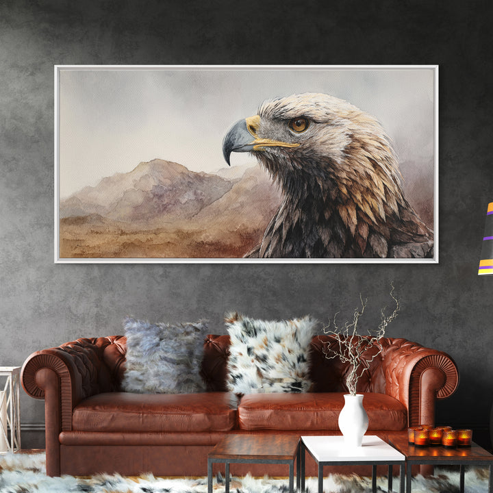 Eagle Portrait with Dramatic Mountain Wind Canvas Print, Bird Art, Contemporary Art, Living Room Decor, Oil Painting, Flight, BIR-2x1-32