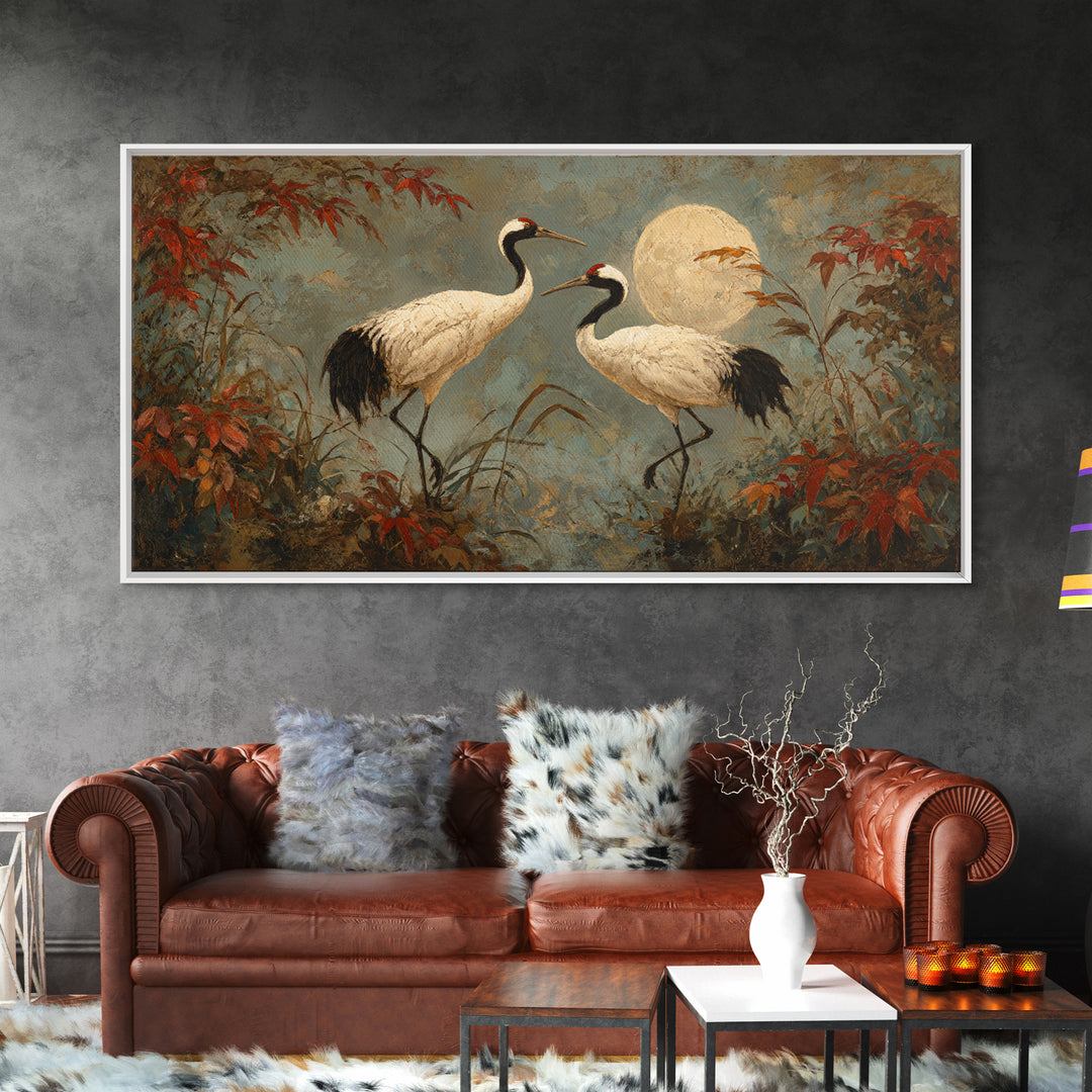 Pair of Cranes Dancing Canvas Print, Bird Art, Watercolor Painting, Living Room Decor, Oil Painting, Flight, Living Room Art, BIR-2x1-47