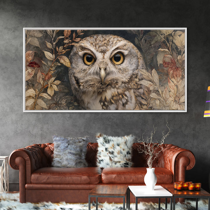 Owl Portrait with Wise Golden Eyes Canvas Print, Bird Art, Original Art, Living Room Decor, Fine Art, Flight, Mcm Decor, BIR-2x1-73