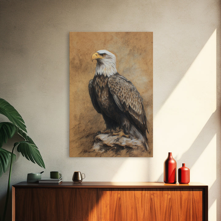 Eagle Portrait with Dramatic Mountain Wind Framed Canvas Print, Bird Art, Art Deco, Living Room Decor, Oil Painting, Flight, BIR-2x3-20