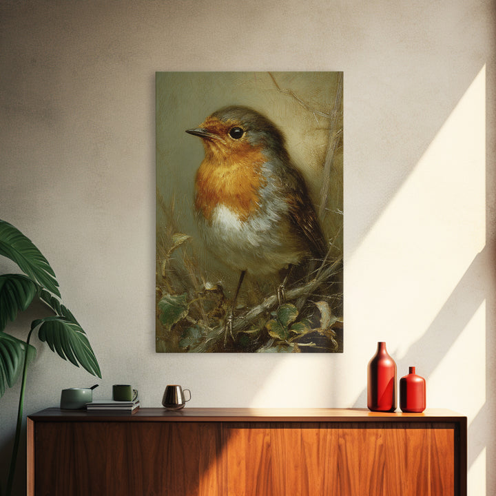 Robin in a Spring Garden with Soft Canvas Print, Bird Art, Art Print, Living Room Decor, Fine Art, Flight, Original Art, BIR-2x3-23
