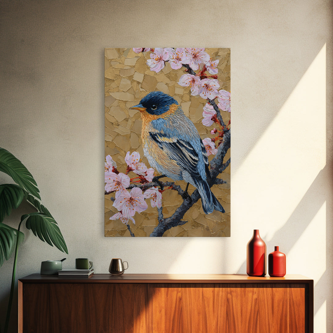 Songbird Perched on Cherry Blossoms Canvas Print, Bird Art, Fine Art Print, Living Room Decor, Fine Art, Flight, Wall Decor, BIR-2x3-40