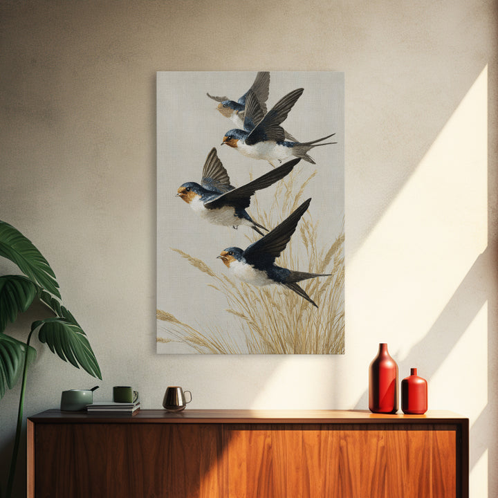 Flock of Swallows Sweeping Across Open Sky Canvas Print, Bird Art, Art Deco, Living Room Decor, Abstract Art, Flight, BIR-2x3-62