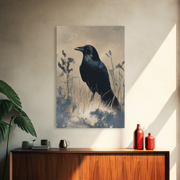Raven Silhouette with Gothic Atmosphere Canvas Print, Bird Art, Farmhouse Decor, Living Room Decor, Fine Art, Flight, BIR-2x3-65