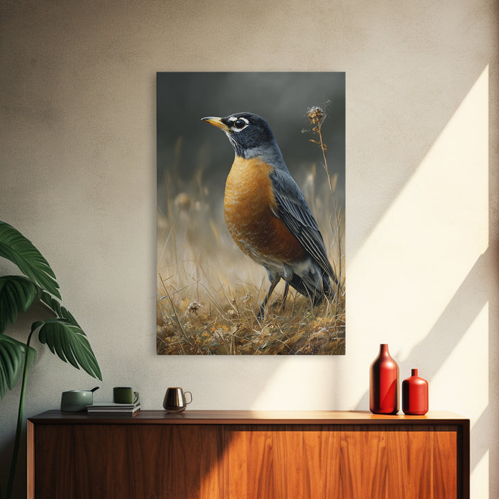 Robin in a Spring Garden with Soft Canvas Print, Bird Art, Art Deco, Living Room Decor, Oil Painting, Flight, Gallery Wall, BIR-2x3-71