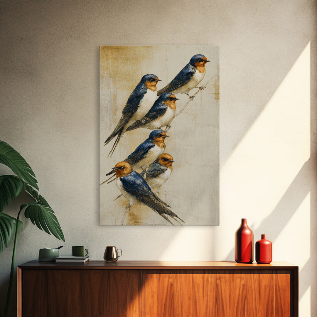 Flock of Swallows Sweeping Across Open Sky Canvas Print, Bird Art, Art Deco, Living Room Decor, Abstract Art, Flight, BIR-2x3-86