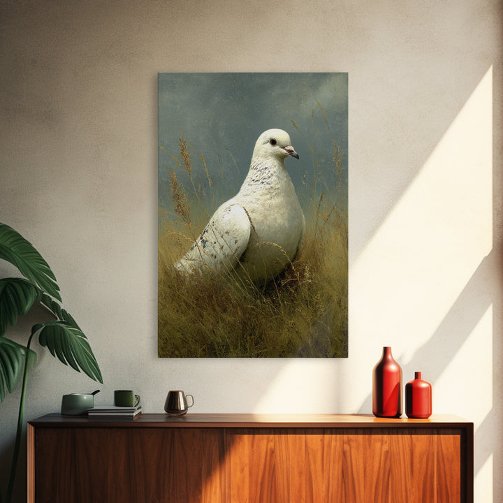 White Dove with Olive Branch and Calm Canvas Print, Bird Art, Printable Art, Living Room Decor, Watercolor Art, Flight, BIR-2x3-96