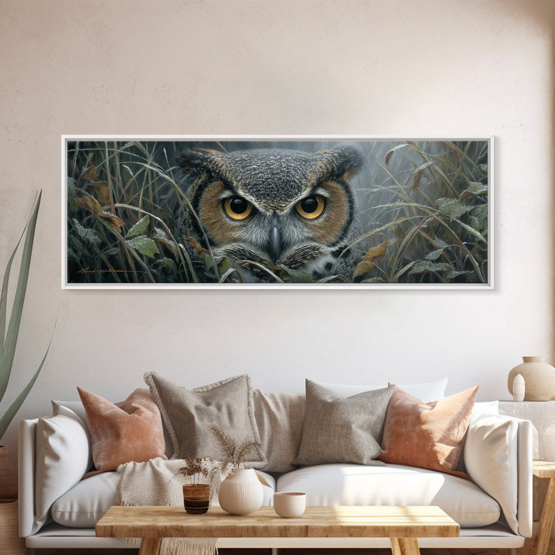 Owl Portrait with Wise Golden Eyes Canvas Print, Bird Art, Gallery Wall, Living Room Decor, Fine Art, Flight, Gallery Decor, BIR-3x1-21