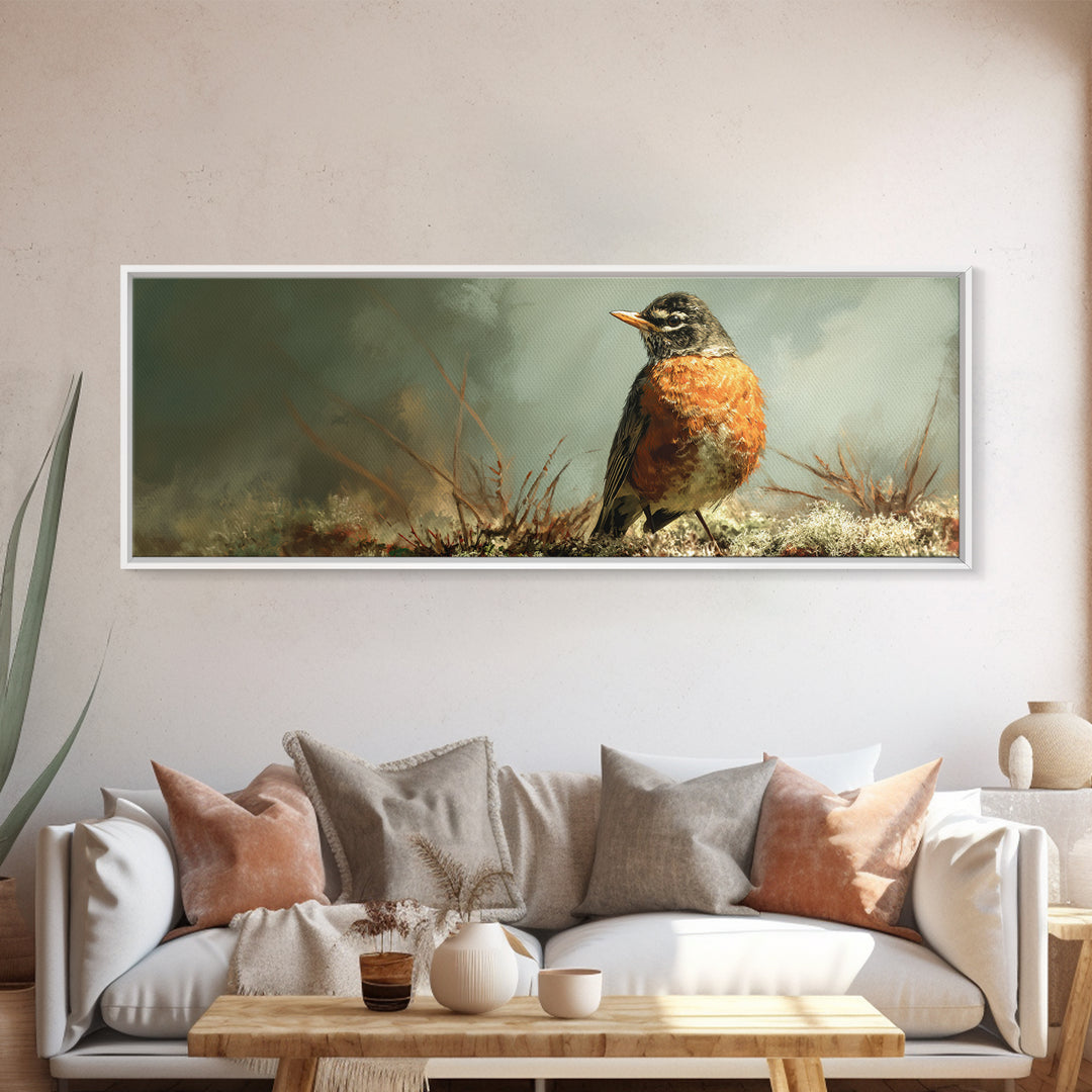 Robin in a Spring Garden with Soft Canvas Print, Bird Art, Luxury Decor, Living Room Decor, Fine Art, Flight, Art Deco, BIR-3x1-31