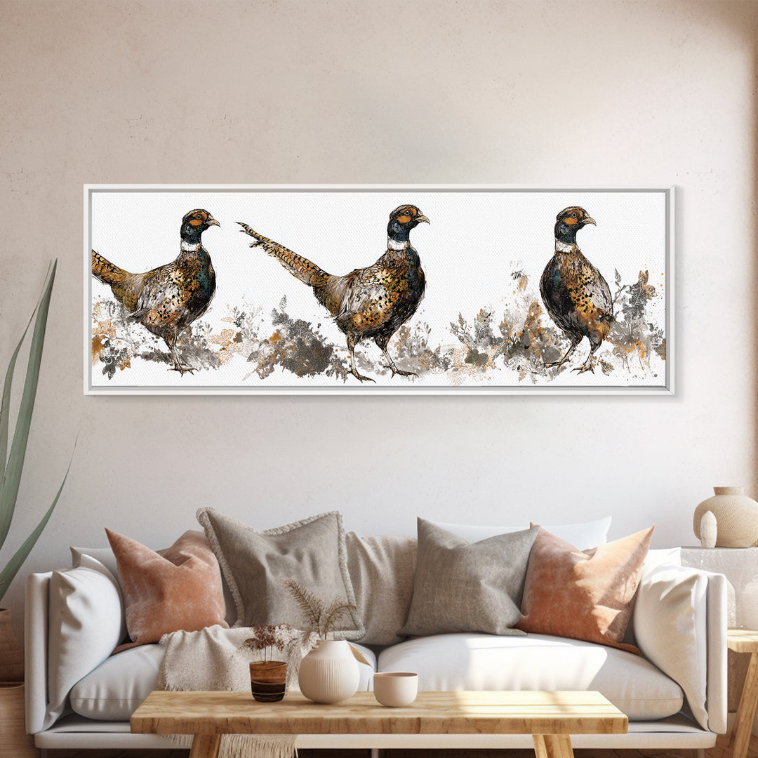 Pheasant with Ornate Feather Details Canvas Print, Bird Art, Art Print, Living Room Decor, Fine Art, Flight, Original Art, BIR-3x1-35