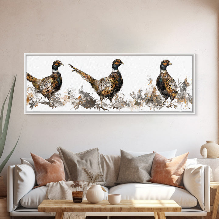 Pheasant with Ornate Feather Details Canvas Print, Bird Art, Art Print, Living Room Decor, Fine Art, Flight, Original Art, BIR-3x1-35