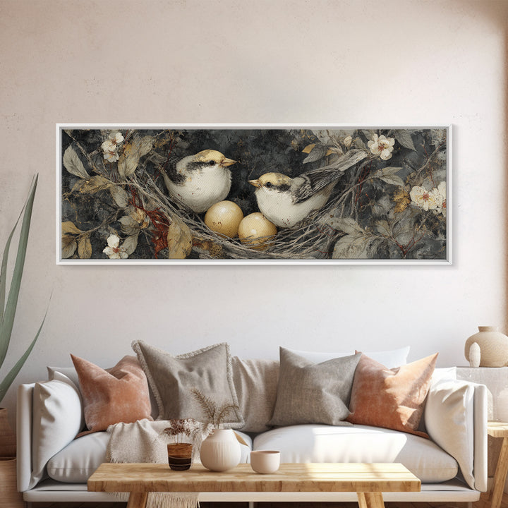 Bird Nest with Eggs and Delicate Twigs Canvas Print, Bird Art, Digital Print, Living Room Decor, Fine Art, Flight, Bird Prints, BIR-3x1-38
