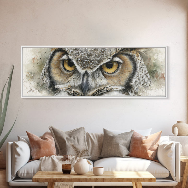 Owl Portrait with Wise Golden Eyes Canvas Print, Bird Art, Gallery Wall, Living Room Decor, Fine Art, Flight, Gallery Decor, BIR-3x1-45