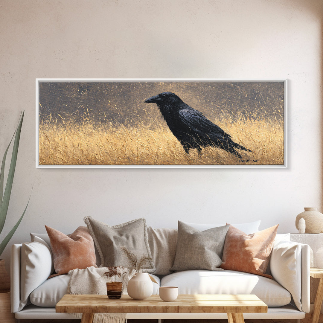 Raven Silhouette with Gothic Atmosphere Canvas Print, Bird Art, Mcm Decor, Living Room Decor, Abstract Art, Flight, BIR-3x1-49