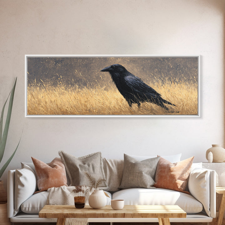 Raven Silhouette with Gothic Atmosphere Canvas Print, Bird Art, Mcm Decor, Living Room Decor, Abstract Art, Flight, BIR-3x1-49