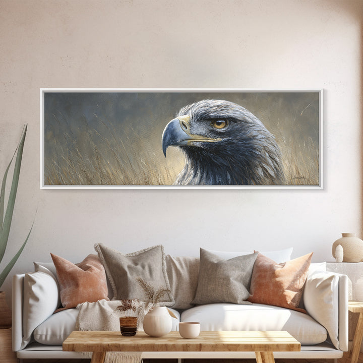 Eagle Portrait with Dramatic Mountain Wind Framed Canvas Print, Bird Art, Room Decor, Living Room Decor, Fine Art, Flight, BIR-3x1-52