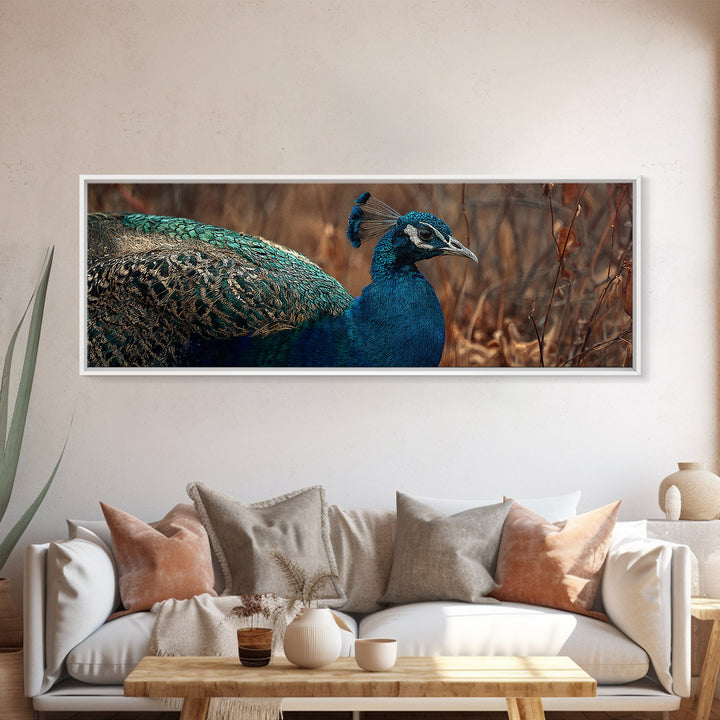 Peacock with Jewel Tone Feather Pattern Canvas Print, Bird Art, Printable Art, Living Room Decor, Flight, Mid Century Wall Art, BIR-3x1-71