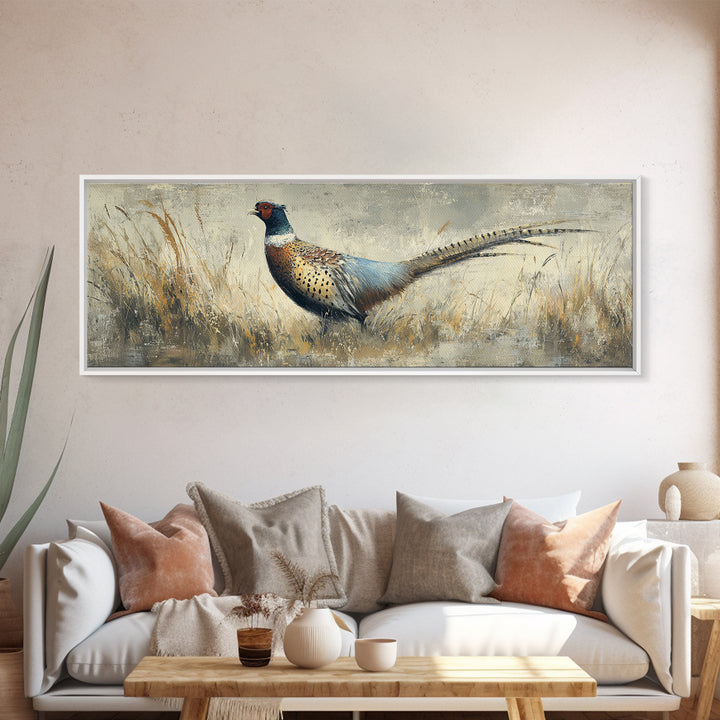Pheasant with Ornate Feather Details Canvas Print, Bird Art, Art Deco, Living Room Decor, Fine Art, Flight, Gallery Wall, BIR-3x1-83