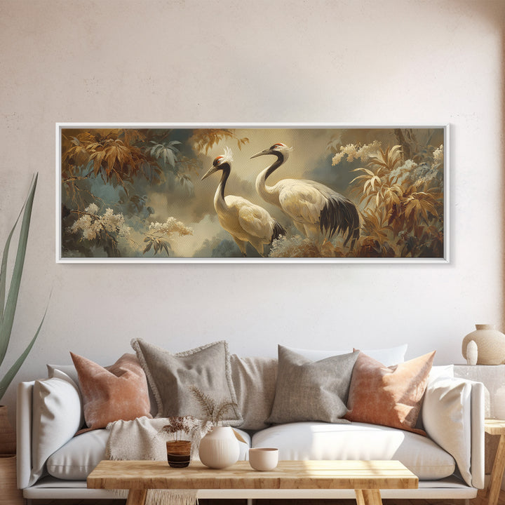 Pair of Cranes Dancing Canvas Print, Bird Art, Room Decor, Living Room Decor, Fine Art, Flight, Digital Print, Printable Art, BIR-3x1-91