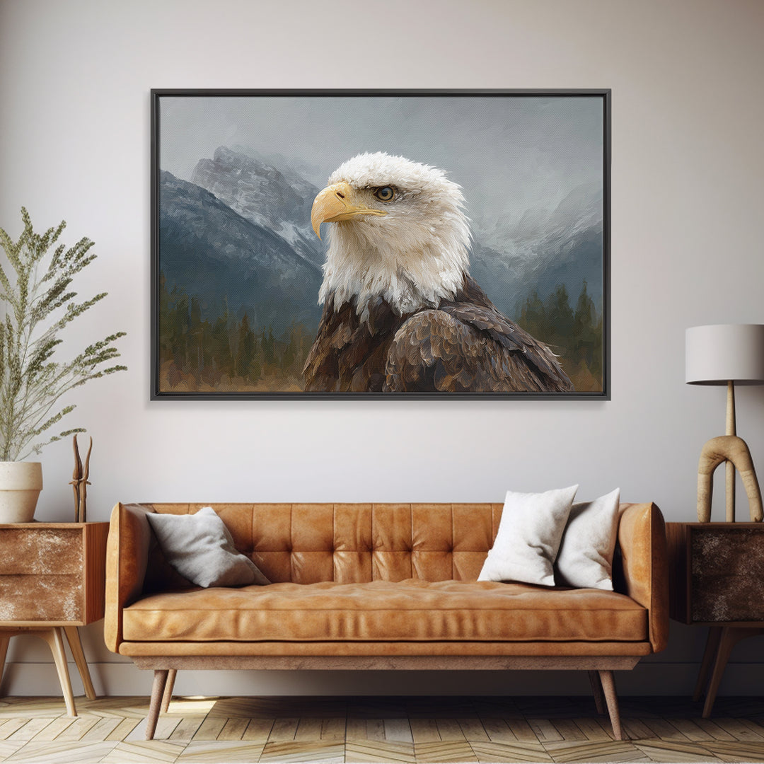Eagle Portrait with Dramatic Mountain Wind Canvas Print, Bird Art, Modern Wall Art, Living Room Decor, Fine Art, Flight, BIR-3x2-16
