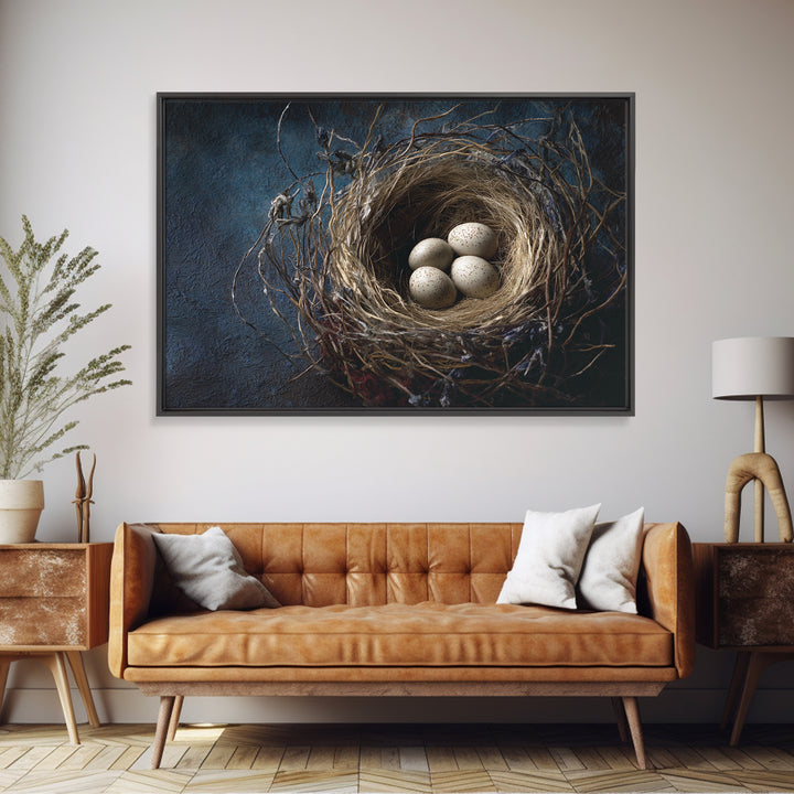Bird Nest with Eggs and Delicate Twigs Framed Canvas Print, Bird Art, Printable Wall Art, Living Room Decor, Fine Art, Flight, BIR-3x2-2