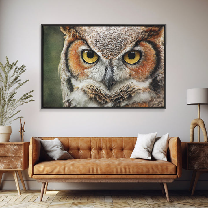 Owl Portrait with Wise Golden Eyes Canvas Print, Bird Art, Bird Prints, Living Room Decor, Fine Art, Flight, Modern Decor, BIR-3x2-33