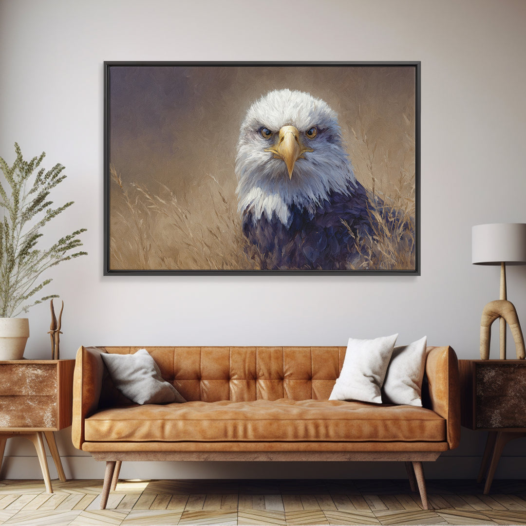 Eagle Portrait with Dramatic Mountain Wind Framed Canvas Print, Bird Art, Mcm Decor, Living Room Decor, Oil Painting, Flight, BIR-3x2-40