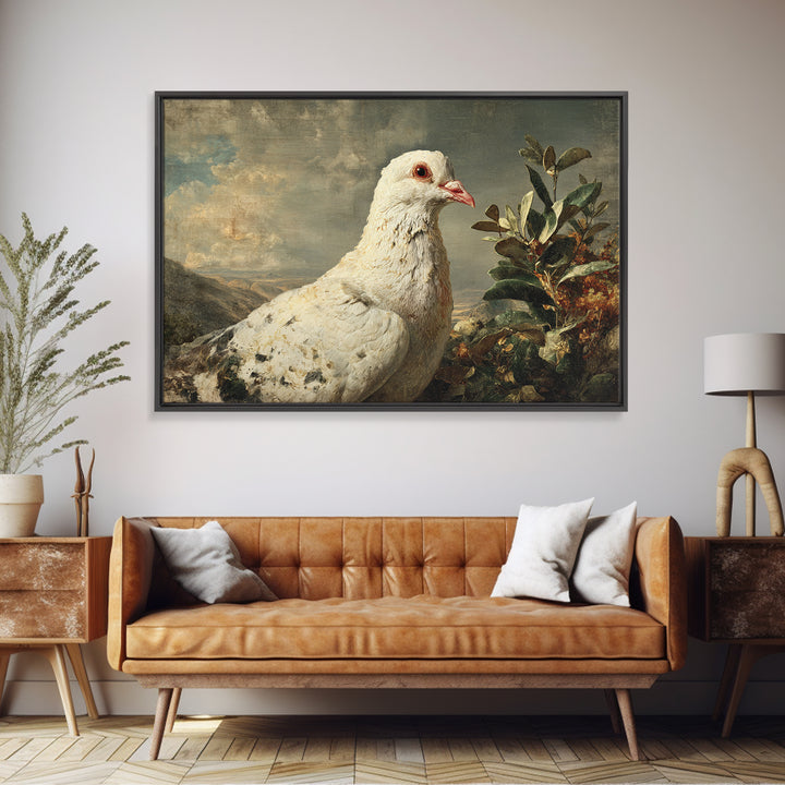 White Dove with Olive Branch and Calm Canvas Print, Bird Art, Bird Prints, Living Room Decor, Fine Art, Flight, Modern Decor, BIR-3x2-44