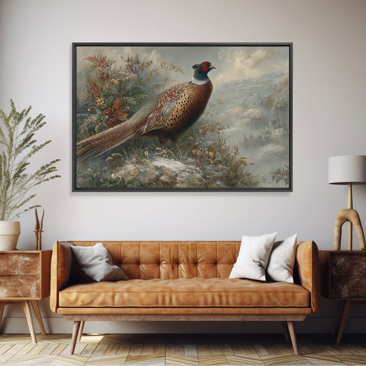 Pheasant with Ornate Feather Details Framed Canvas Print, Bird Art, Room Decor, Living Room Decor, Oil Painting, Flight, BIR-3x2-47