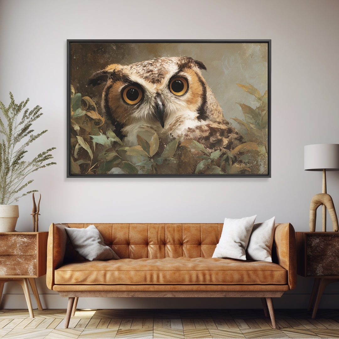 Owl Portrait with Wise Golden Eyes Canvas Print, Bird Art, Bird Prints, Living Room Decor, Fine Art, Flight, Modern Decor, BIR-3x2-57