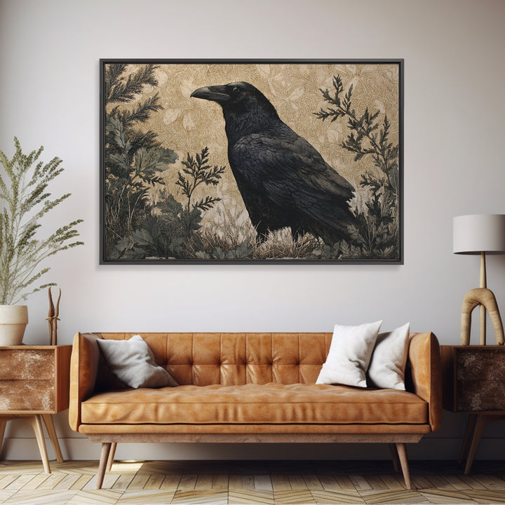 Raven Silhouette with Gothic Atmosphere Canvas Print, Bird Art, Mid Century Wall Art, Living Room Decor, Oil Painting, Flight, BIR-3x2-61