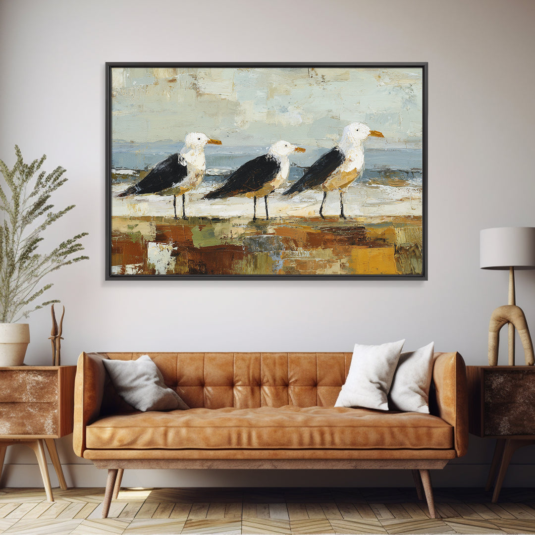 Seagulls Above a Pale Beach Horizon Canvas Print, Bird Art, Modern Decor, Living Room Decor, Fine Art, Flight, Home Decor, BIR-3x2-72