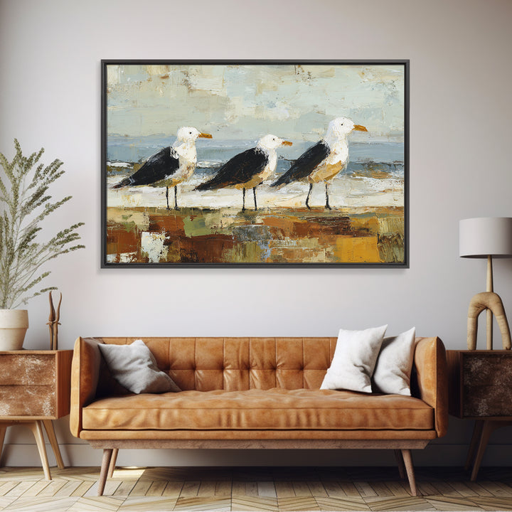 Seagulls Above a Pale Beach Horizon Canvas Print, Bird Art, Modern Decor, Living Room Decor, Fine Art, Flight, Home Decor, BIR-3x2-72