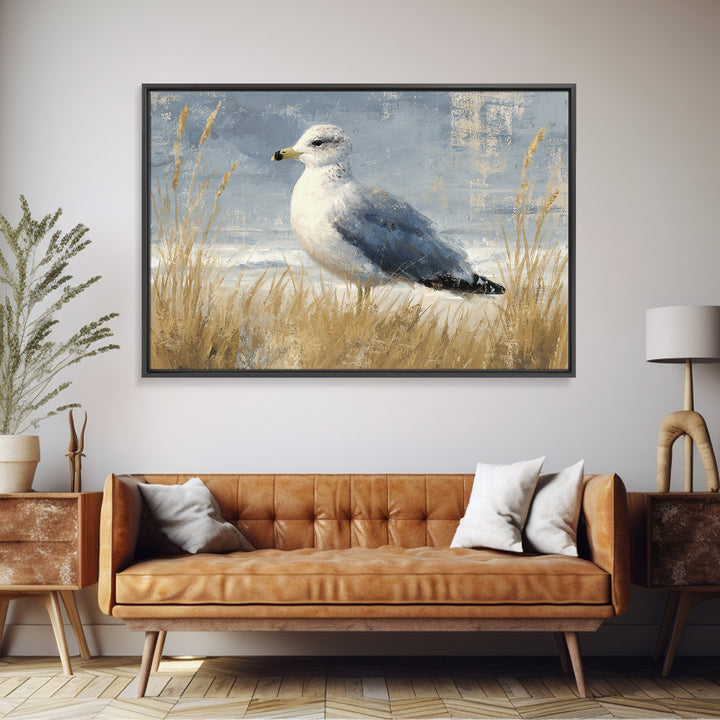 Seagulls Above a Pale Beach Horizon Framed Canvas Print, Bird Art, Art Print, Living Room Decor, Fine Art, Flight, Original Art, BIR-3x2-96