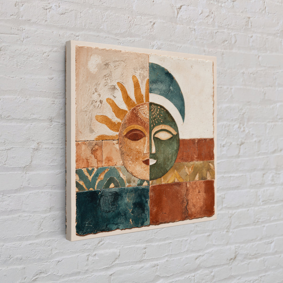 Sun and Moon Celestial Folk Motif Canvas Print, Boho Art, Wall Print, Living Room Decor, Fine Art, Bohemian, Minimalist Decor, BOH-1x1-10