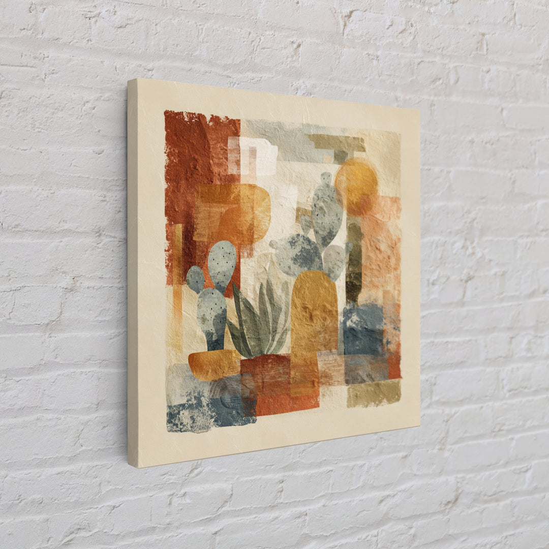 Warm Neutral Cactus Garden Illustration Canvas Print, Boho Art, Wall Art Print, Living Room Decor, Fine Art, Bohemian, BOH-1x1-18